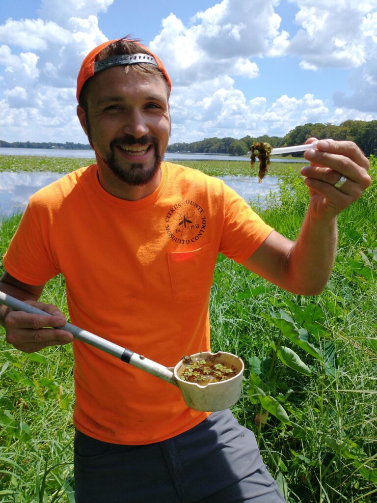 person holding mosquito sample