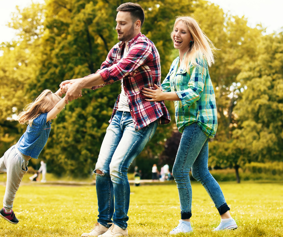 Family playing outside