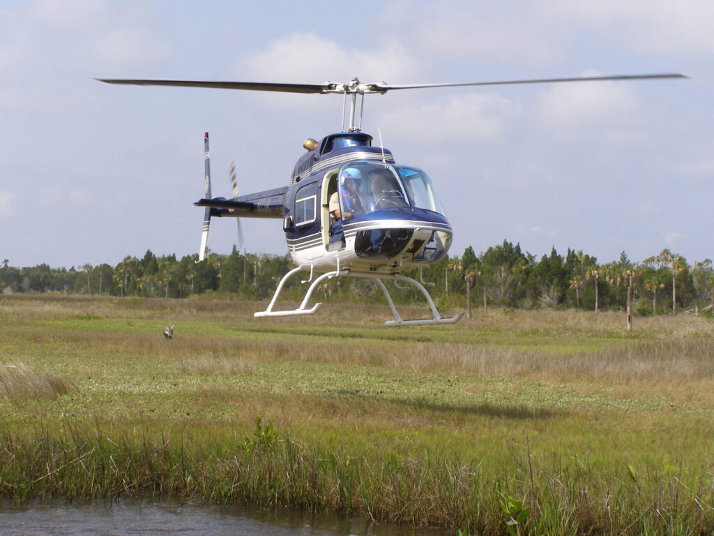 Helicopter landing near water